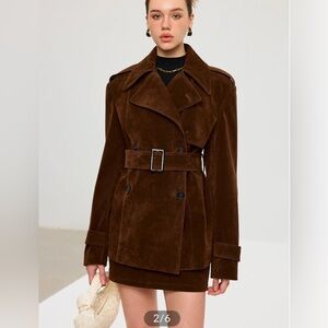 Commense belted sued effected Dark Brown Trench Coat XS